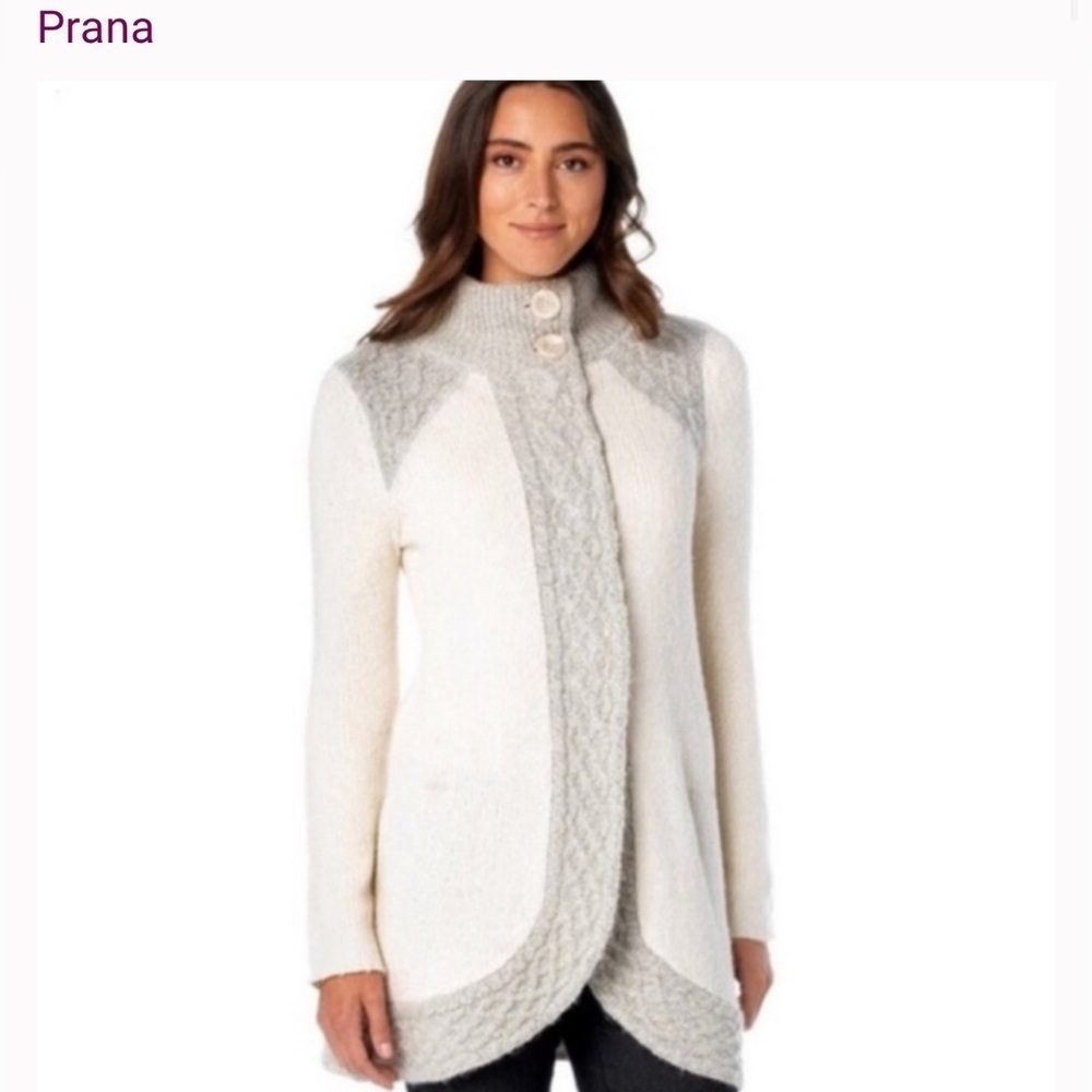 PRANA M Angelica cream-grey cottagecore woman cotton blend soft duster cardigan